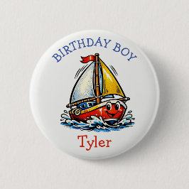 Bóton Redondo 5.08cm Personalized Birthday Boy Pop Art Sailboat