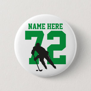 Bóton Redondo 5.08cm Personalized Hockey Player Name Number green flair