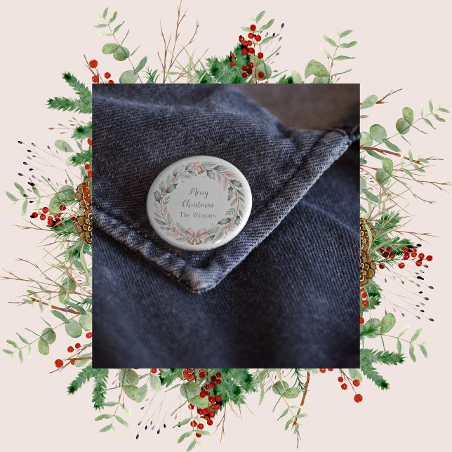 Bóton Redondo 5.08cm Personalized Merry Christmas Wreath (Criador carregado)