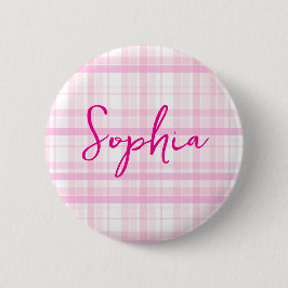 Bóton Redondo 5.08cm Personalized Pink Plaid button  with Name 
