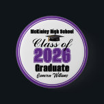 Bóton Redondo 5.08cm Personalized Purple Class of 2026 Graduation Party<br><div class="desc">Customize your own purple high school Class of 2026 graduate button for a high school or college graduation party. Cool varsity letters for the year on a great custom commemorative keepsake for seniors.</div>