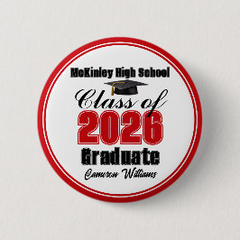 Bóton Redondo 5.08cm Personalized Red Class of 2026 Graduation Party