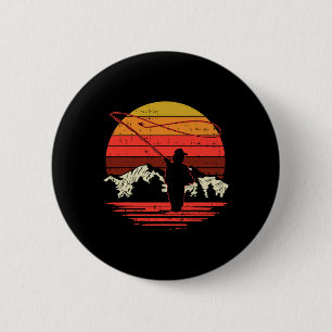 Bóton Redondo 5.08cm Pesca com Mosca Pôr do Sol Retro Truta Pescador A