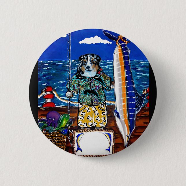 Bóton Redondo 5.08cm Pesca de Marlin com Australian Shepherd (Frente)