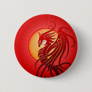 Bóton Redondo 5.08cm Phoenix tribal vermelho
