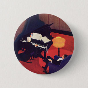 Bóton Redondo 5.08cm Pianista do Piano Player do Vintage Art Deco Music