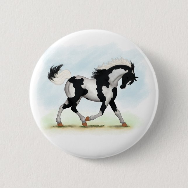 Bóton Redondo 5.08cm Piebald Overo Pinto Horse (Frente)