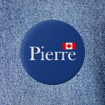 Bóton Redondo 5.08cm Pierre Poilievre com Bandeira Oficial do Canadá Es<br><div class="desc">Mostra "Pierre" na fonte oficial do Canadá e uma pequena bandeira vermelha canadense no canto superior direito. Para apoiadores de Pierre Poilievre que gostariam de vê-lo eleito Primeiro-Ministro nas próximas eleições federais no Canadá. Para eleitores,  canadenses,  conservadores,  direita.</div>