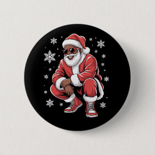 Bóton Redondo 5.08cm Pijama de Natal Afro-Americano Xmas Afro Papai Noe