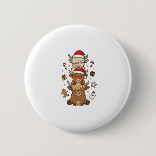 Bóton Redondo 5.08cm Pilha de Vaca das Terras Altas de Natal Desenho de