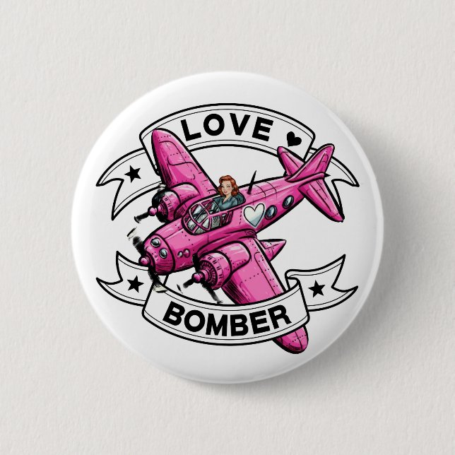Bóton Redondo 5.08cm Piloto Love Bomber Rosa (Frente)