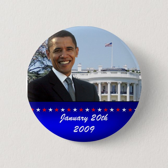 Bóton Redondo 5.08cm Pin branco da casa de Obama (Frente)