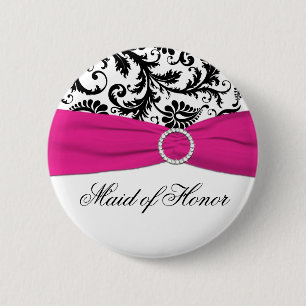 Bóton Redondo 5.08cm Pin preto, branco, e fúcsia da madrinha de