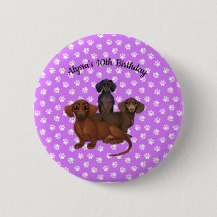 Bóton Redondo 5.08cm Pin roxo do botão do Dachshund