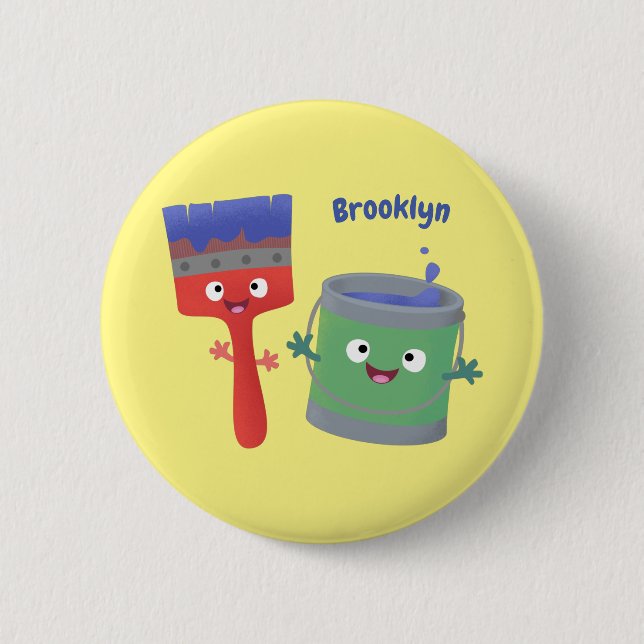 Bóton Redondo 5.08cm Pincel de pintura e personagens de desenho animado (Frente)