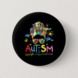 Bóton Redondo 5.08cm Pincelada Consciência do Autismo Aceitar Amor Coqu