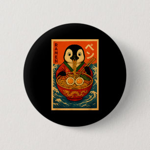Bóton Redondo 5.08cm Pinguim Comendo Macarrão Japonês Ramen Engraçado