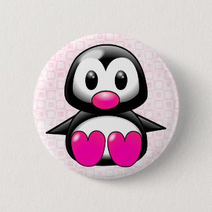 Bóton Redondo 5.08cm Pinguim cor-de-rosa bonito