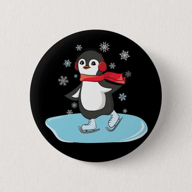 Bóton Redondo 5.08cm Pinguim De Ice Skating (Frente)