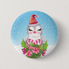Bóton Redondo 5.08cm Pinguim de Natal bonito em Santa Hat