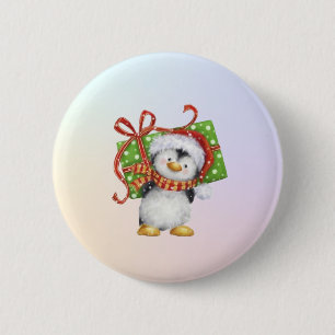 Bóton Redondo 5.08cm Pinguim de Natal Festivo com Presente - Deco de Fé