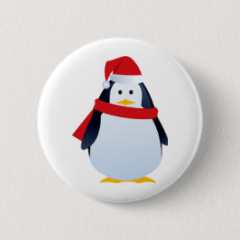 Bóton Redondo 5.08cm Pinguim do Natal em um chapéu do papai noel