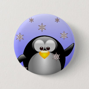 Bóton Redondo 5.08cm Pinguim dos desenhos animados com flocos de neve