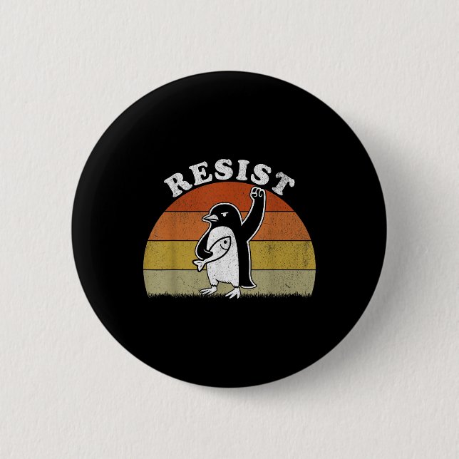 Bóton Redondo 5.08cm Pinguim Engraçado Resiste Pinguins em Protesto Con (Frente)