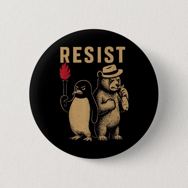 Bóton Redondo 5.08cm Pinguim Engraçado Resiste Pinguins em Protesto Con (Frente)