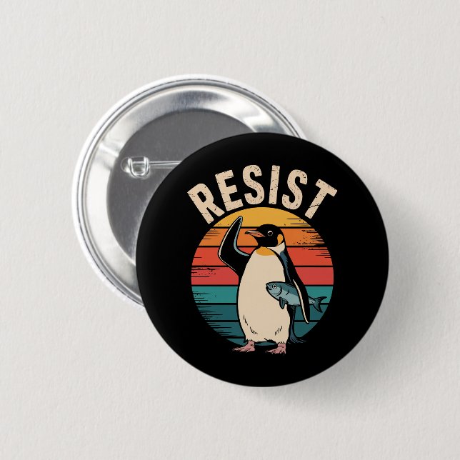 Bóton Redondo 5.08cm Pinguim Engraçado Resiste Protesto Contra Tarifas (Frente & Verso)