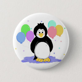 Bóton Redondo 5.08cm Pinguim Fofo com Balões de Festa