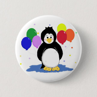 Bóton Redondo 5.08cm Pinguim Fofo com Balões de Festa