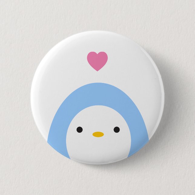 Bóton Redondo 5.08cm Pinguim no botão do amor (Frente)