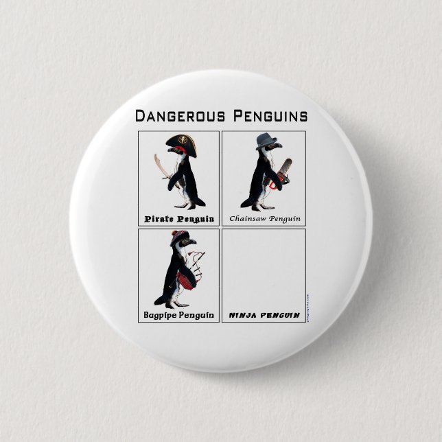 Bóton Redondo 5.08cm pinguins perigosos (Frente)