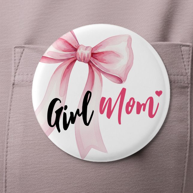 Bóton Redondo 5.08cm Pink Bow Girl Mom Ribbon Cute Baby Shower (Pink Bow Girl Mom Ribbon Cute Baby Shower Button
)