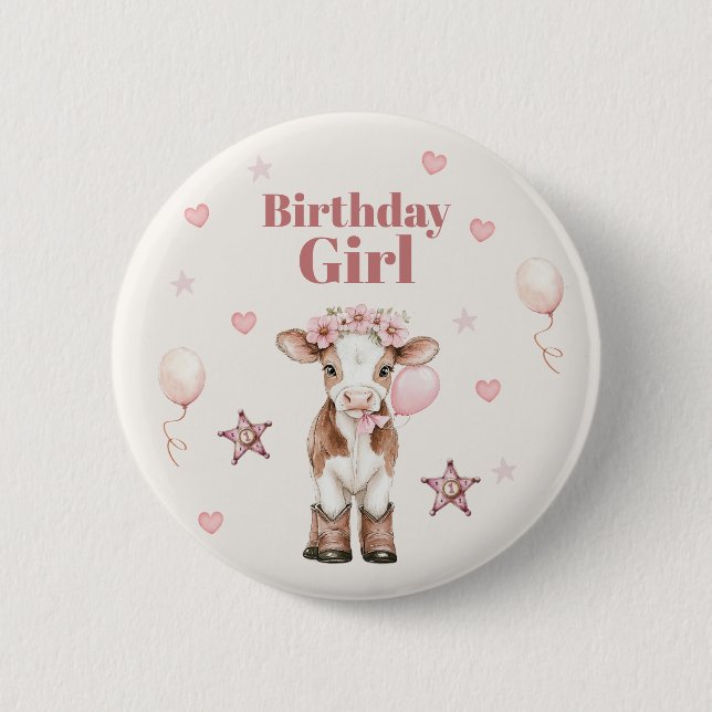 Bóton Redondo 5.08cm Pink Cowgirl Birthday | Farm Theme 1st (Frente)
