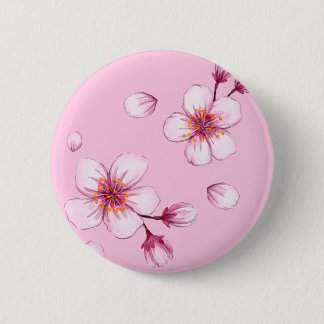 Bóton Redondo 5.08cm Pink Watercolor Cherry Blossom Padrão