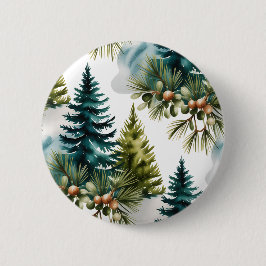 Bóton Redondo 5.08cm Pino de Aquarela Padrão Elegante Inverno