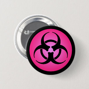 Bóton Redondo 5.08cm Pino do Botão Símbolo de Risco Bioambiental Rosa