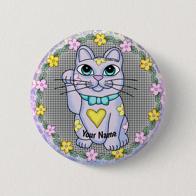 Bóton Redondo 5.08cm Pino Violet Lucky Cat (Frente)