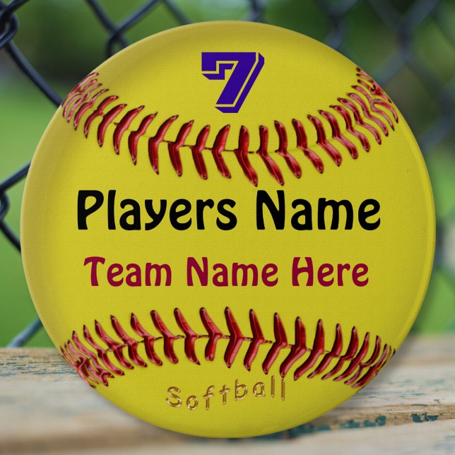Bóton Redondo 5.08cm Pinos de Softball PERSONALIZADOS, NÚMERO, NOME e E (Cheap Personalized, softball themed party favors. Softball Pins. Cheap softball team gifts. Yellow.)