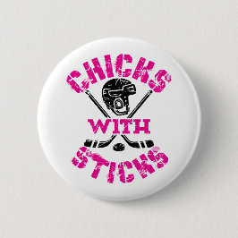 Bóton Redondo 5.08cm Pintinhos com Sticks Hockey Girls