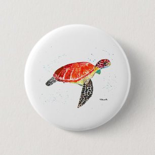Bóton Redondo 5.08cm Pintura a cores da tartaruga marinha
