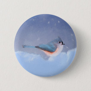 Bóton Redondo 5.08cm Pintura com Titmouse Tufado - Arte Cachorra Origin