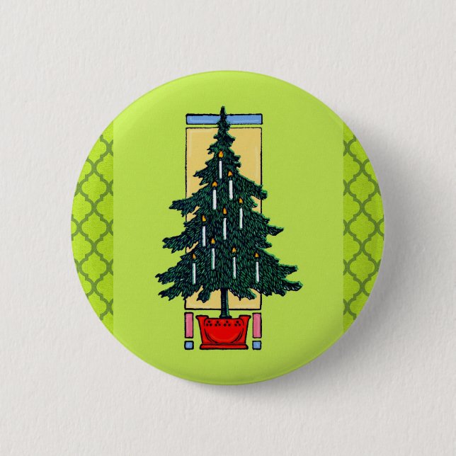 Bóton Redondo 5.08cm Pintura da árvore de Natal (Frente)