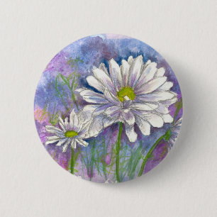 Bóton Redondo 5.08cm Pintura da flor da aguarela da margarida branca