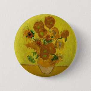 Bóton Redondo 5.08cm Pintura de 15 Girassóis de Vincent Van Gogh