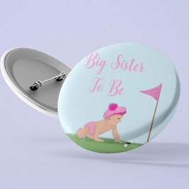 Bóton Redondo 5.08cm Pintura de Bebê Menina de Golfe Irmã Mais Velha Do