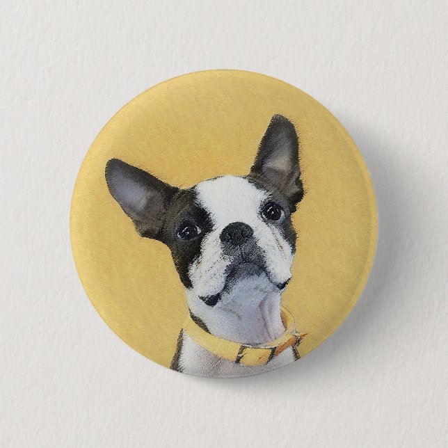 Bóton Redondo 5.08cm Pintura de Boston Terrier - Arte de Cachorro Origi (Frente)