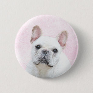Bóton Redondo 5.08cm Pintura de Bulldog Francês (Creme/Branco) - Arte 